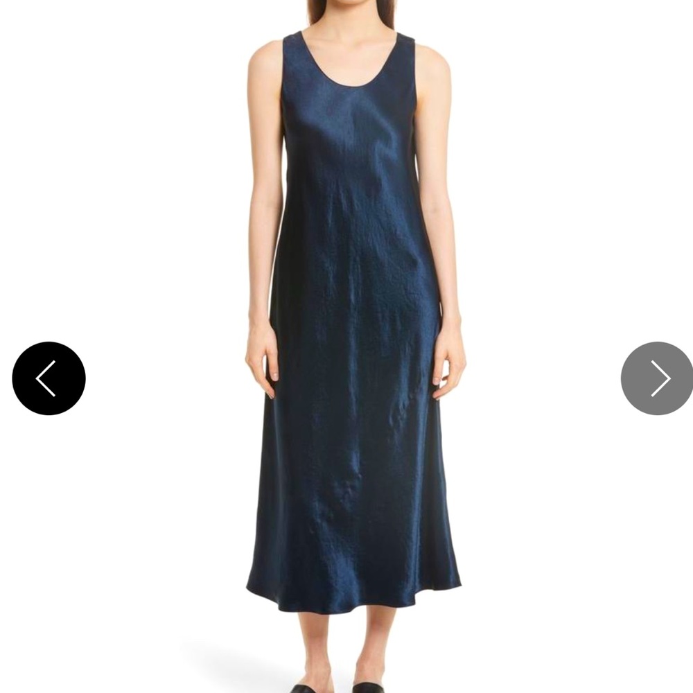 Blue Bias Cut Satin Midi Casual Maxi Dress S